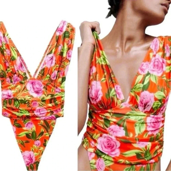 Zara Tops - ZARA Draped Floral Bodysuit Blogger Favorite Size S NWT